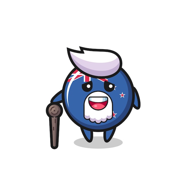 Милый дедушка с значком флага новой зеландии держит палку, милый стильный дизайн для футболки, наклейки, элемента логотипа