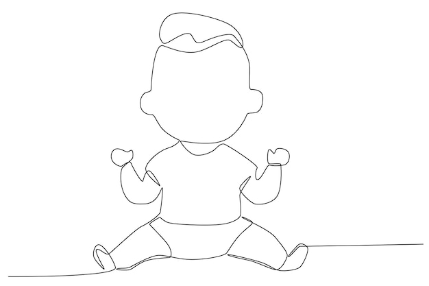 Vector a cute newborn baby boy sitting one line art