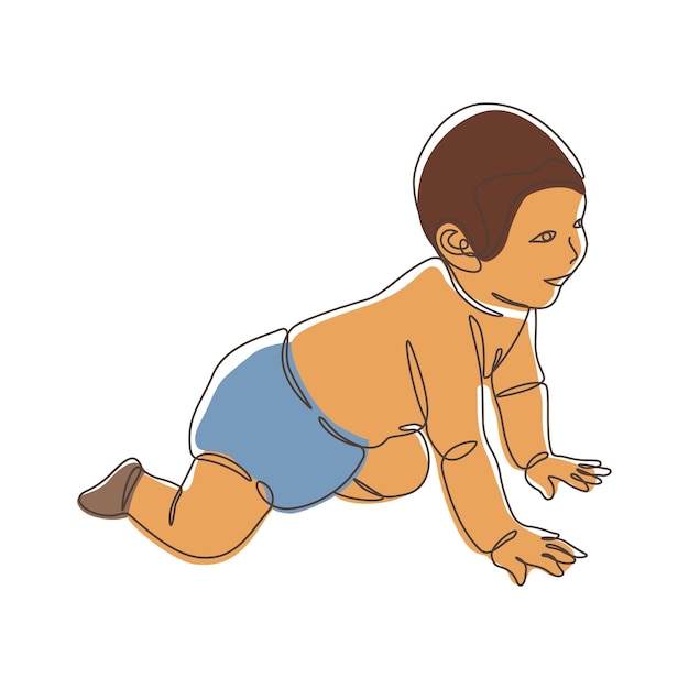 cute newborn baby cartoon character crawling in line art doodle design