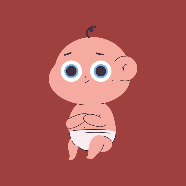 Vector cute newborn baby in diaper vector cartoon character isolated on background