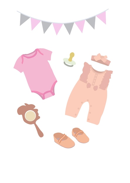 Cute newborn baby stuff in vector with transparent background