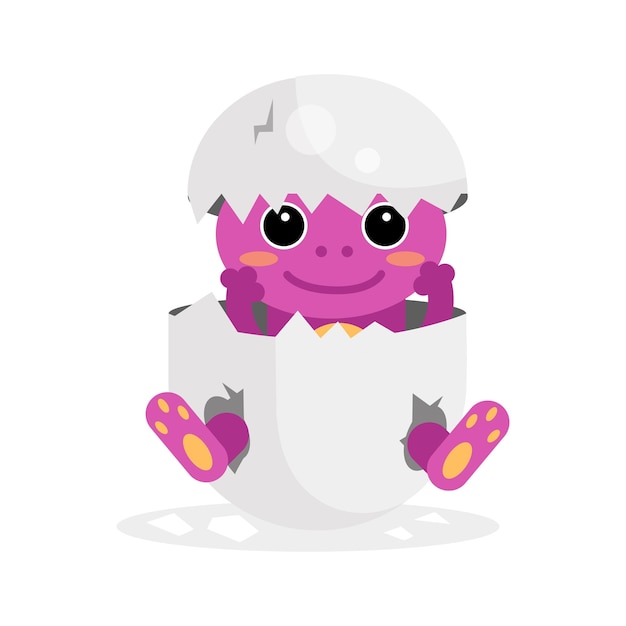 Vettore simpatico personaggio animale viola neonato, animale divertente nel vettore di guscio d'uovo del fumetto illustrazione su sfondo bianco