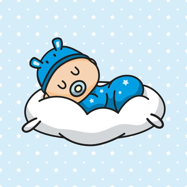 Vector cute newborn sleeping on pillow seamless pattern