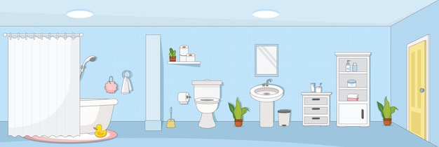 Cute and nice design of Bathroom with furniture and interior objects vector design