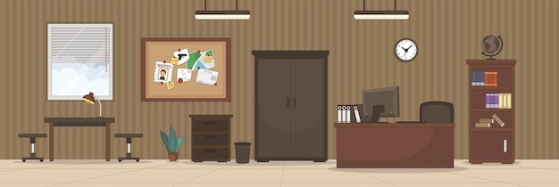 Vector cute and nice design of detective story room inside with furniture and interior objects vector design