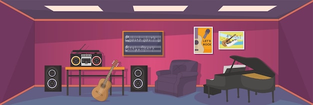 Cute and nice design of music room and interior objects vector design