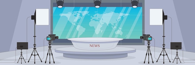 Cute and nice design of news room with furniture and interior objects vector design