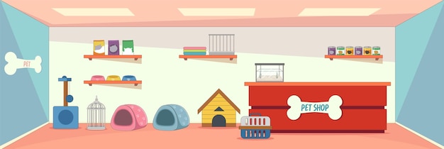 Cute and nice design of Pet shop with furniture and interior objects vector design