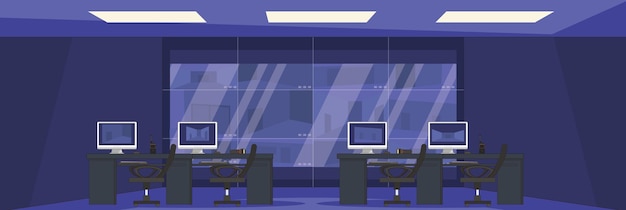 Vector cute and nice design of security control cctv room with furniture and interior objects vector design