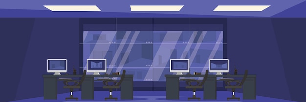 Cute and nice design of security control cctv room with furniture and interior objects vector design