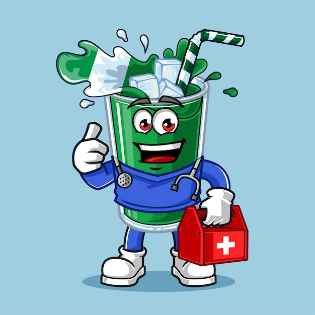 Cute Nigeria drink flag doctor bring medicine vector mascot illustration