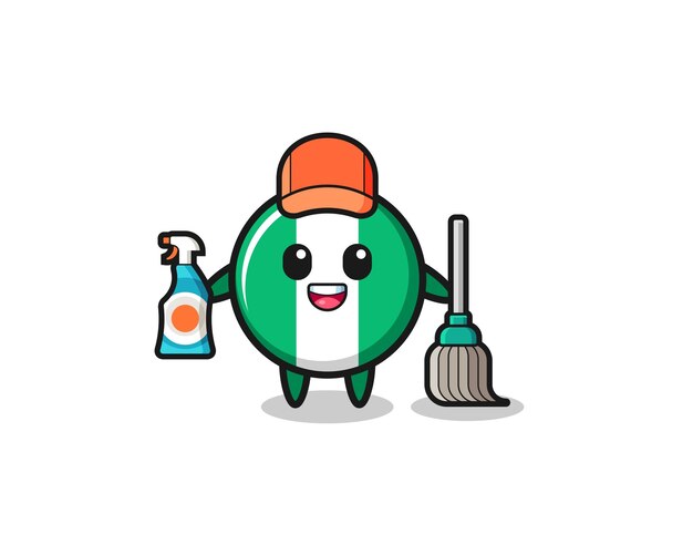 cute nigeria flag character as cleaning services mascot
