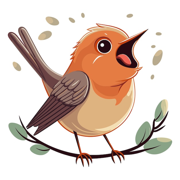 Cute nightingale singing cartoon flat vector