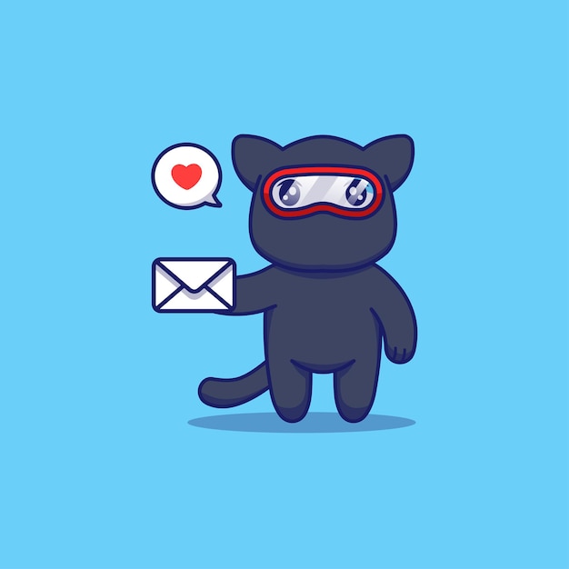 Cute ninja cat carrying letter