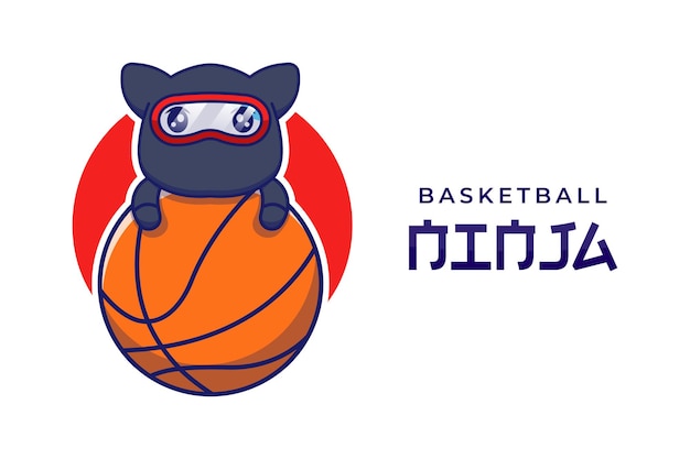 Simpatico gatto ninja con logo basket