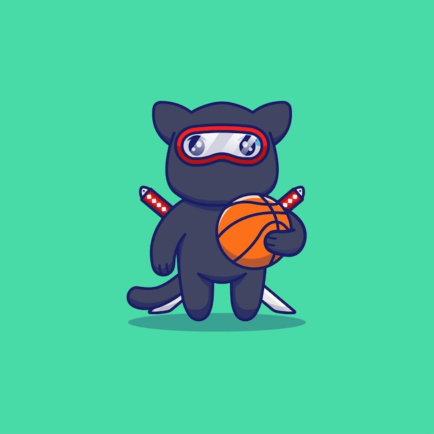 Simpatico gatto ninja con il basket