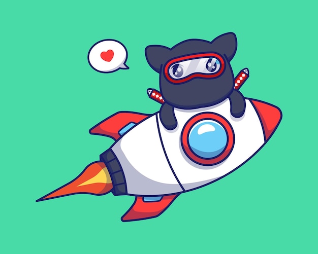 Cute ninja cat with rocket