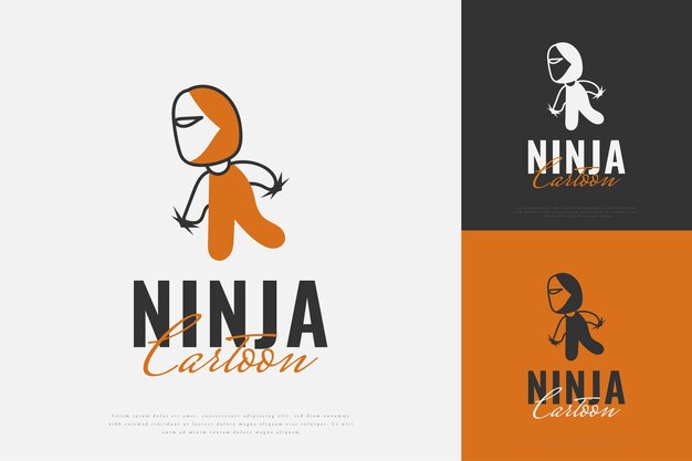 Cute Ninja Character Logo Design. Ninja with Shuriken