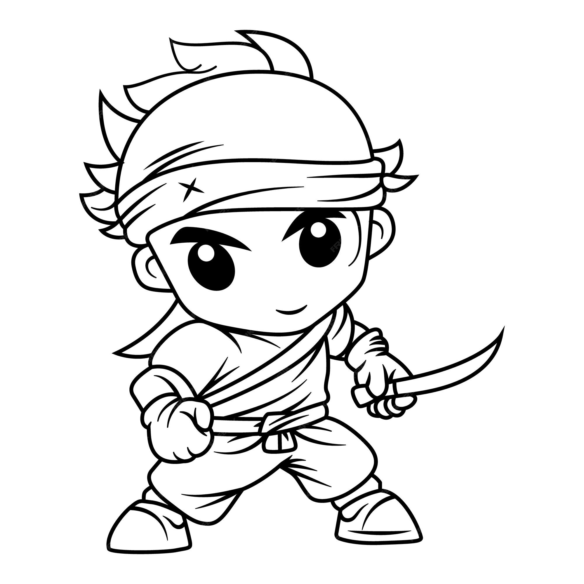 Premium Vector | Cute ninja coloring page for kids isolated clean and ...