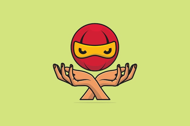 Cute Ninja Head on Hands vector illustration Ninja icon Concept