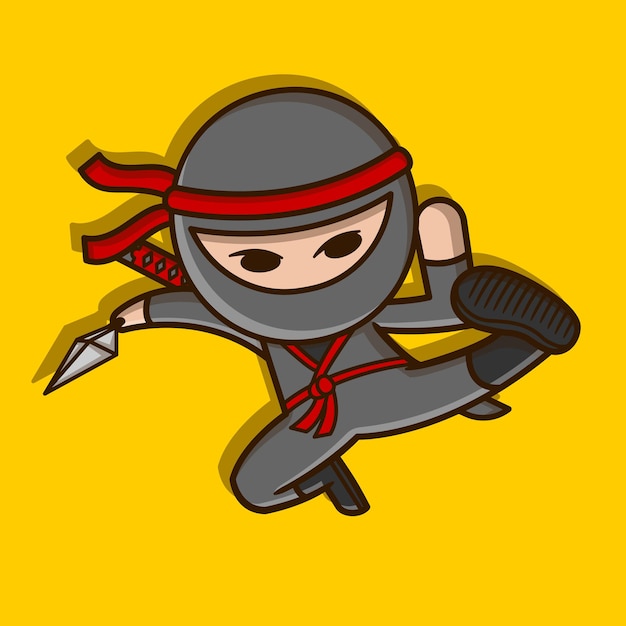 Il simpatico ninja sta calciando nel vettore dei cartoni animati