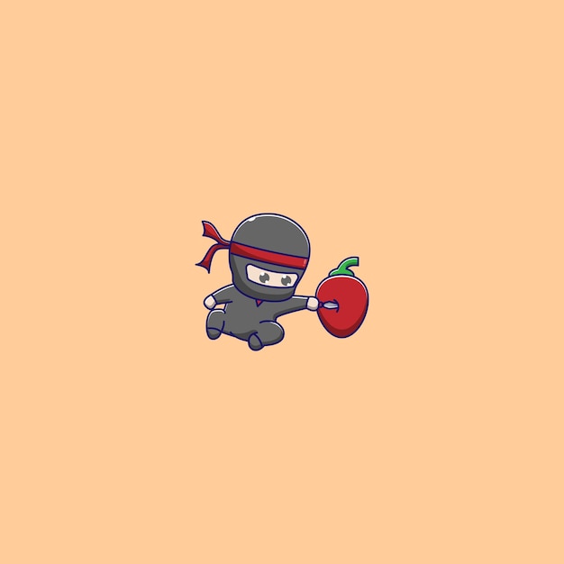 Cute ninja is stabbing chili