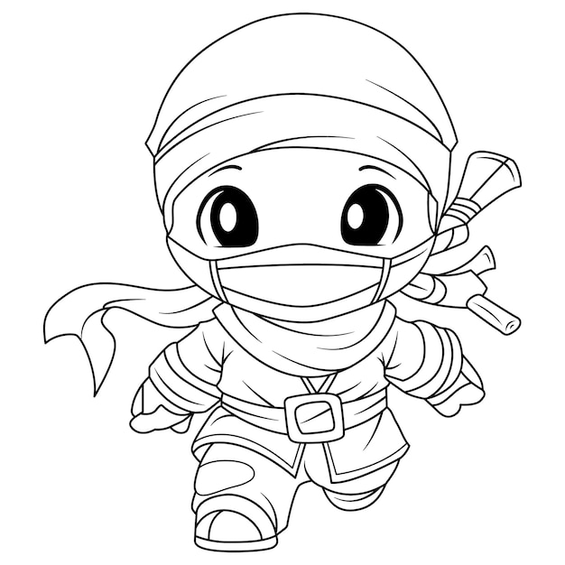 Vector cute ninja samurai coloring page for kids isolated clean and minimalistic line artwork