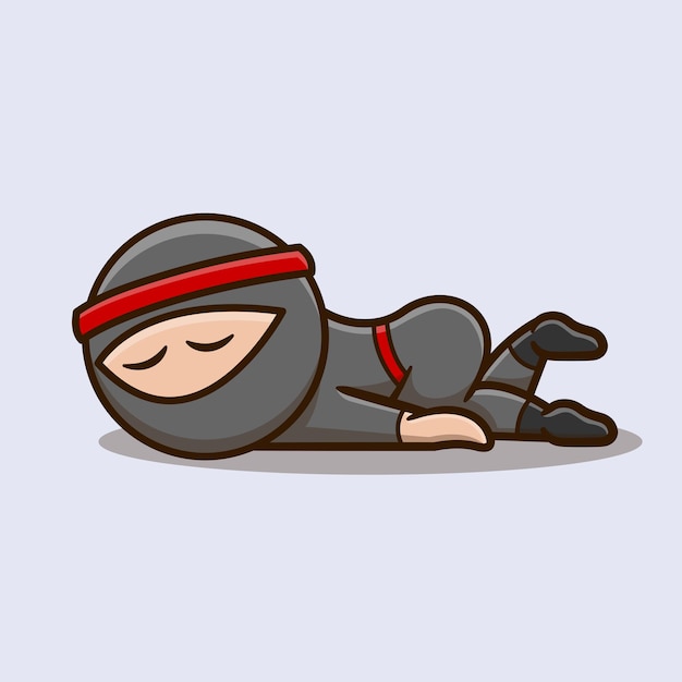 Cute ninja sleeping on the floor cartoon illustration