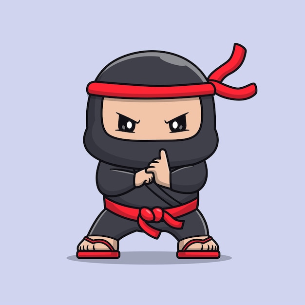 Vector cute ninja with jutsu hand cartoon vector icon illustration people holiday icon concept isolated