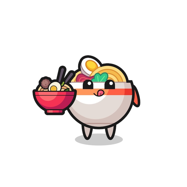 麺を食べるかわいい麺丼のキャラクター