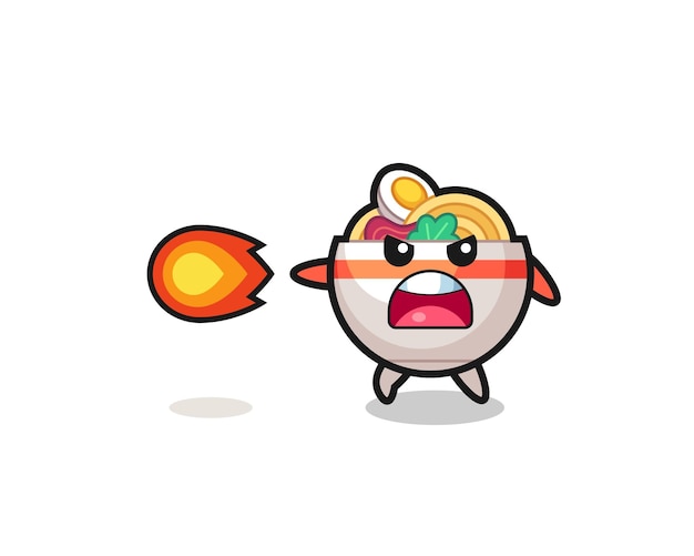 Cute noodle bowl mascot is shooting fire power