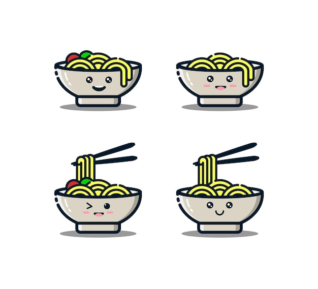 Vector cute noodles character with chopsticks in mbe style