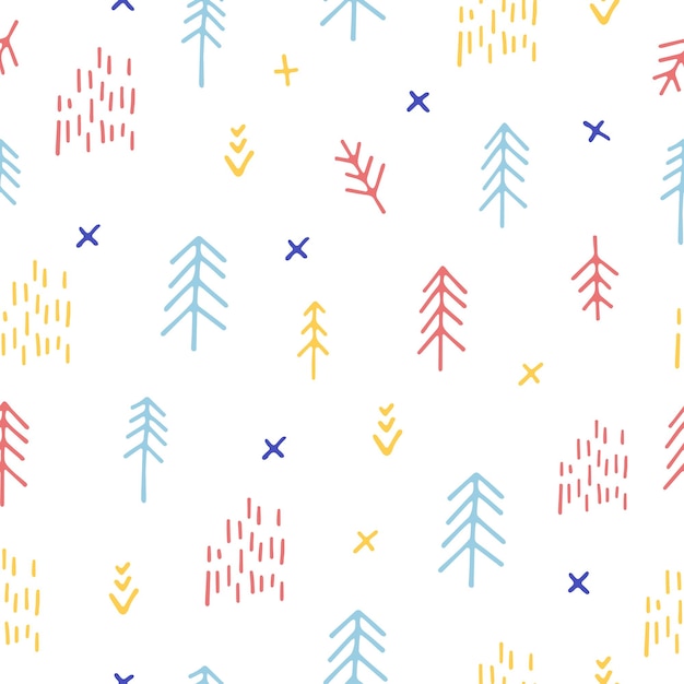 인쇄 직물 래퍼 장식 카드 아이를 위한 귀여운 북유럽 크리스마스 벡터 패턴 숲 낙서