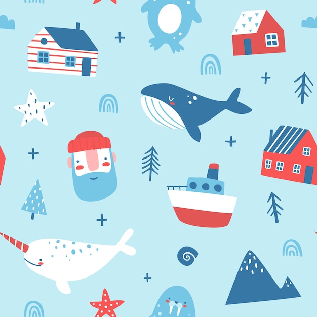 Cute nordic sea scandinavian pattern.