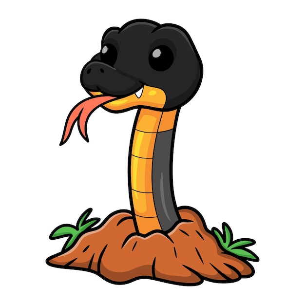 Cute northern ringneck snake cartoon out from hole