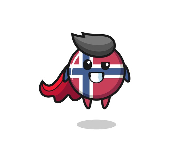 The cute norway flag badge character as a flying superhero