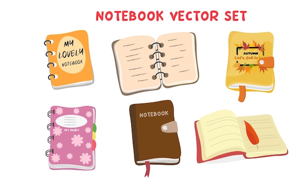 Cute notebook vector set Hand drawn diary or notebook vector illlustration in simple doodle style