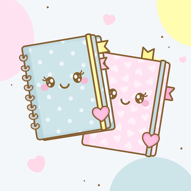 वेक्टर cute notebooks, planners and diaries in kawaii style