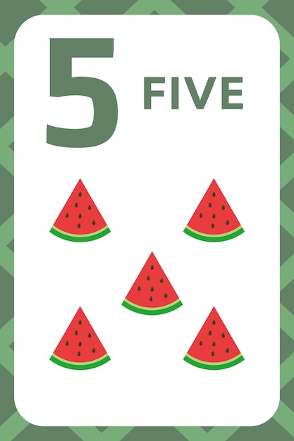 Vector cute numbers flashcard number 5 educational design for preschool or kindergarten kids