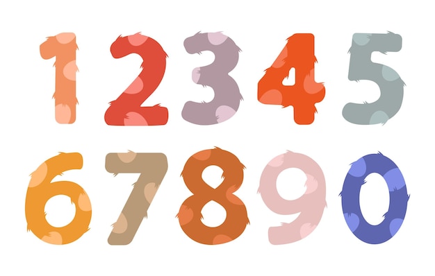 Cute numbers a set of childrens cartoon color animalstyled numbers