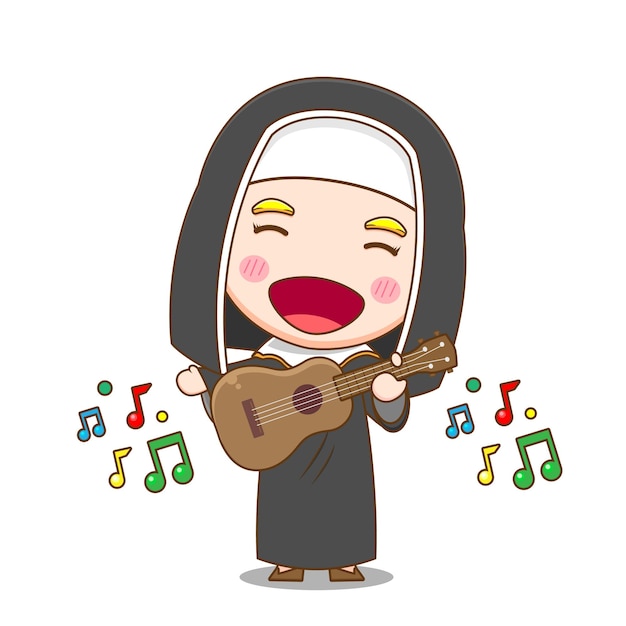 Cute nun playing guitar