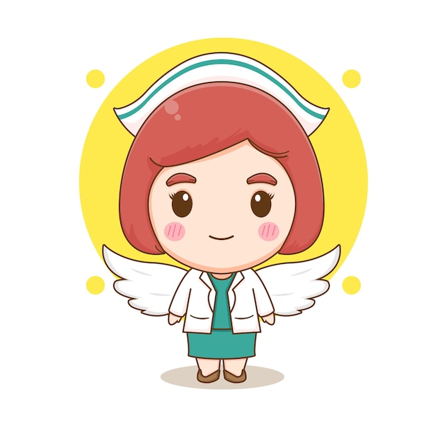 Vector cute nurse as an angel chibi cartoon character