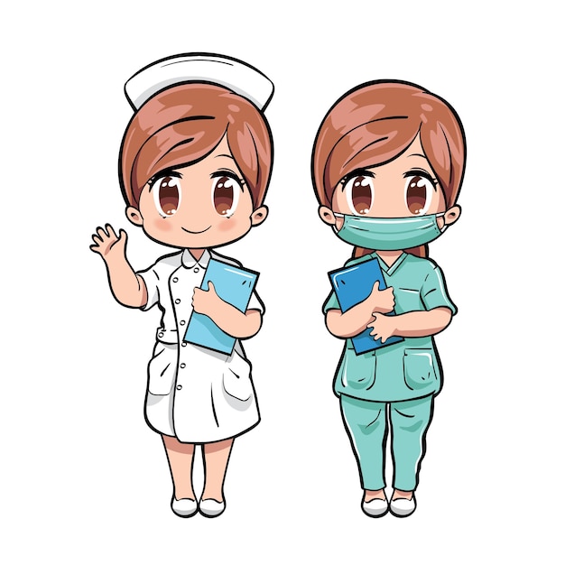 Vector cute nurse characters set
