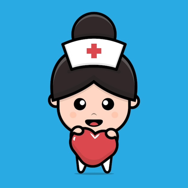 Vector cute nurse holding heart character illustration