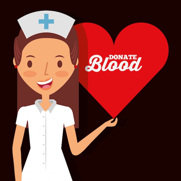 Vector cute nurse holding heart donate blood