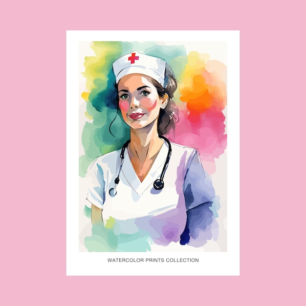 Vector cute nurse portrait watercolor free painting