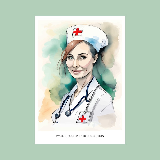 Vector cute nurse portrait watercolor free painting