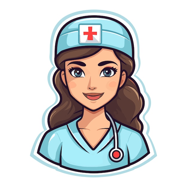 Vector cute nurse sticker blue color in hospital