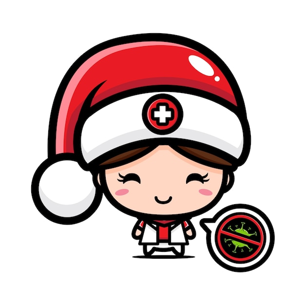 サンタの帽子をかぶったかわいい看護師