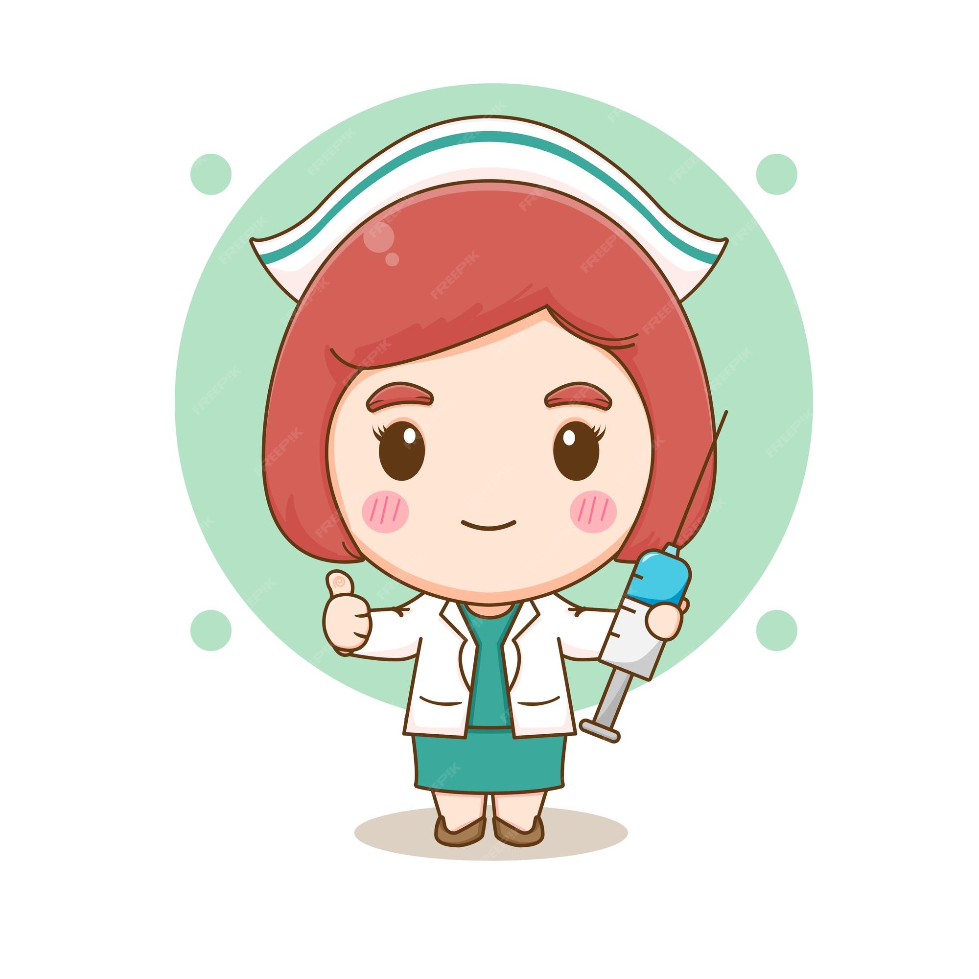 Premium Vector | Cute nurse with injection chibi cartoon character